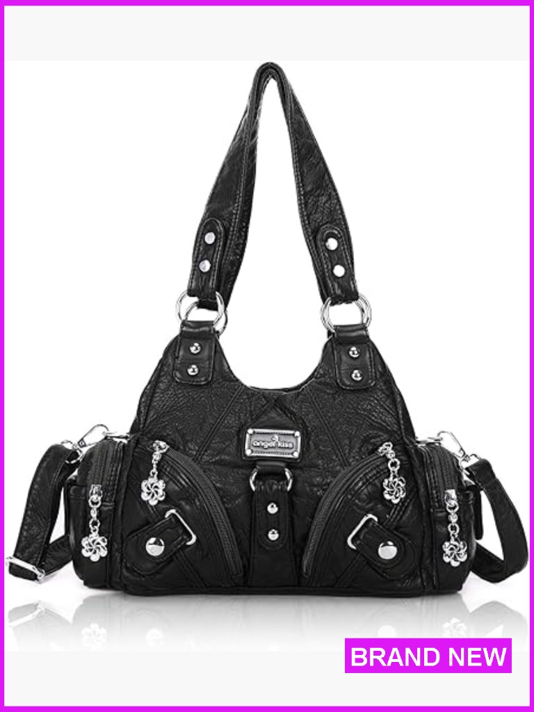 Small Hobo Shoulder Bag Multi-Pocket Tote Vegan Leather Zipper Closure